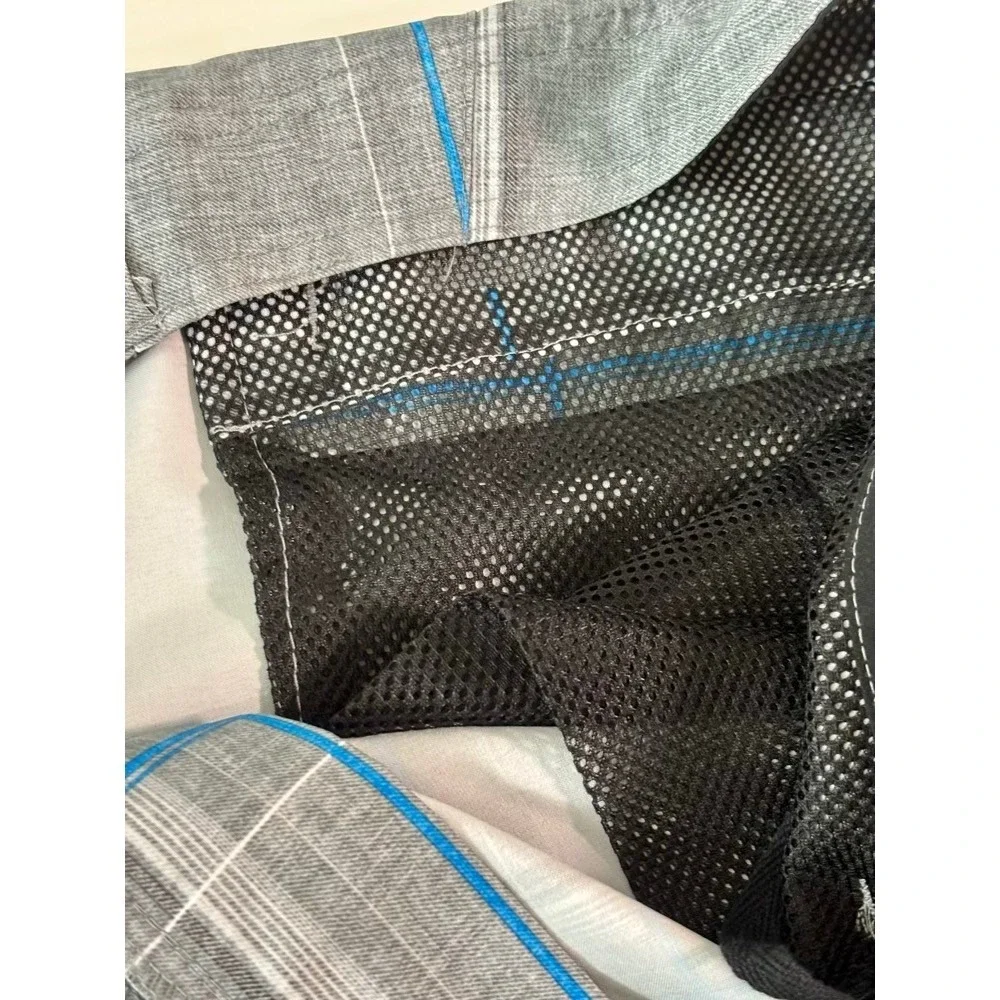 Ocean Current Mens Grey Blue Plaid Cargo Board Shorts Hybrid Swim Trunks Size 40
